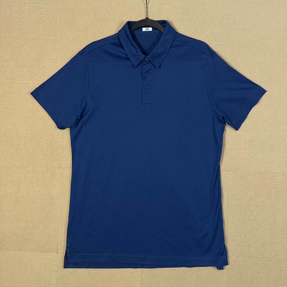 Spoke Polo Shirt Mens Medium+ Straight Long Blue Jersey Cotton Short Sleeve